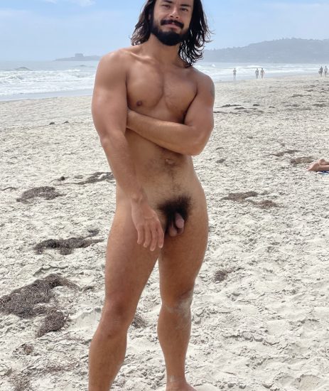 Bearded nude man on the beach